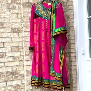 3Pc Indian anarkali  churidar set zari glass  M